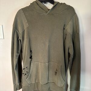 Men's Olive Green Distressed Hoodie
